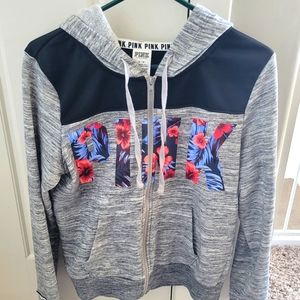 Pink Victoria Jacket. Gray/Black with tropical pink lettering.